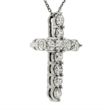 2.15 CT Classic Shared Prong Diamond Cross 14k White/Yellow Gold Pendant